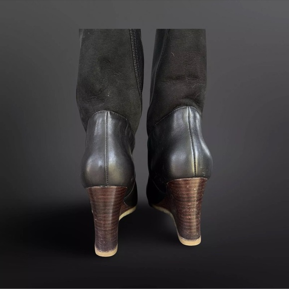 Ugg RAVENNA Black Tall Wedge Fall Winter Leather Cuffed Knee Boot - Size 8.5 - Picture 7 of 10